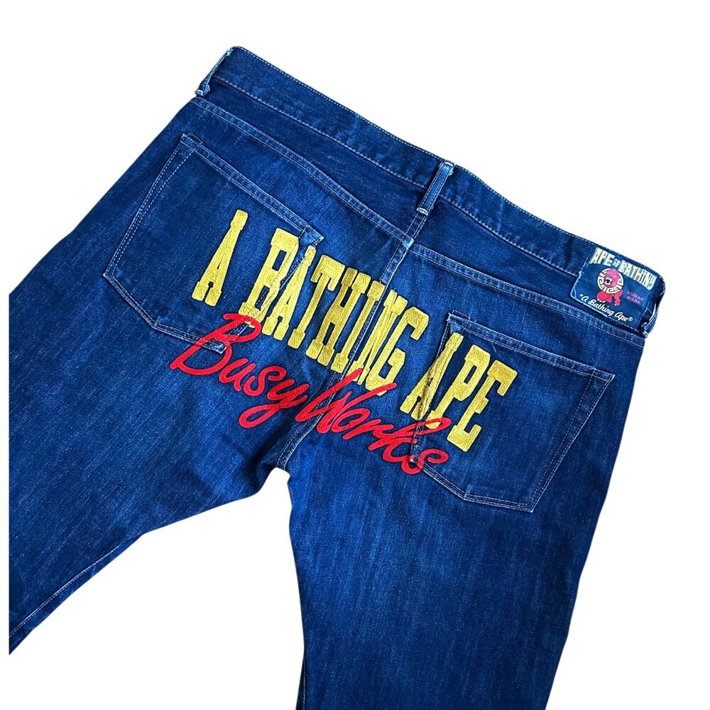 36" x 32" XL Bape Busy Works Embroidered Denim Jeans